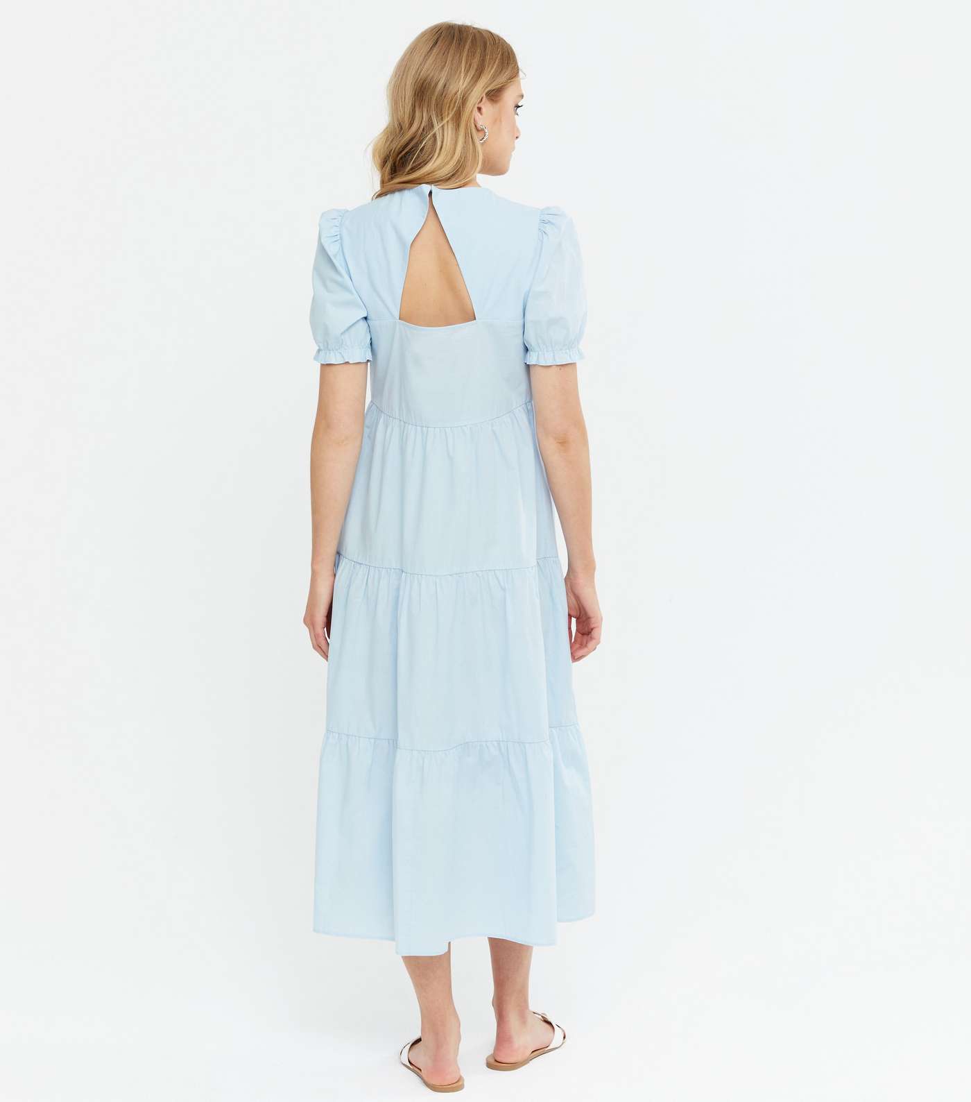 Pale Blue Poplin Tiered Midi Dress Image 4