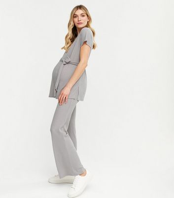 New Look Maternity wrap lounge wide leg pants in mid gray | ASOS