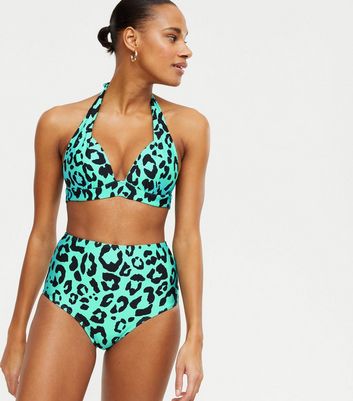 Blue Leopard Print High Waist Bikini Bottoms New Look