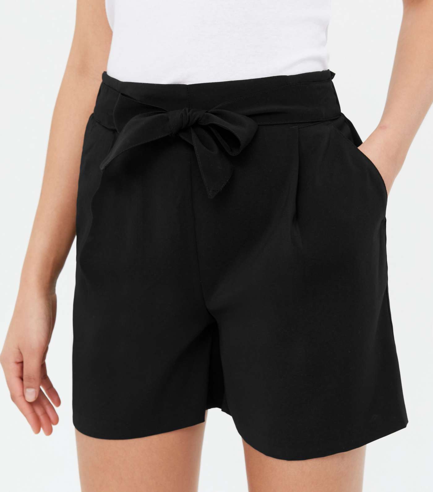 Tall Black Tie Front High Waist Shorts Image 3