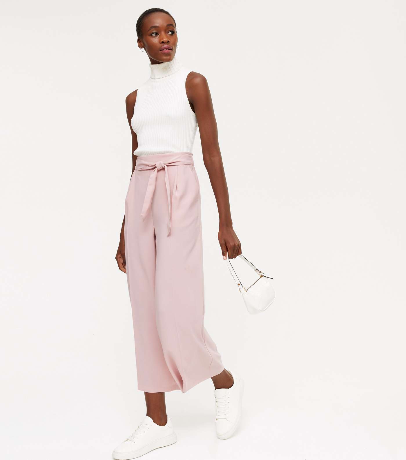 Tall Pale Pink Tie Waist Crop Trousers