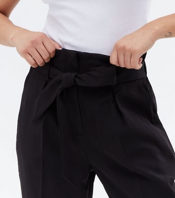Petite Navy High Tie Waist Trousers | New Look