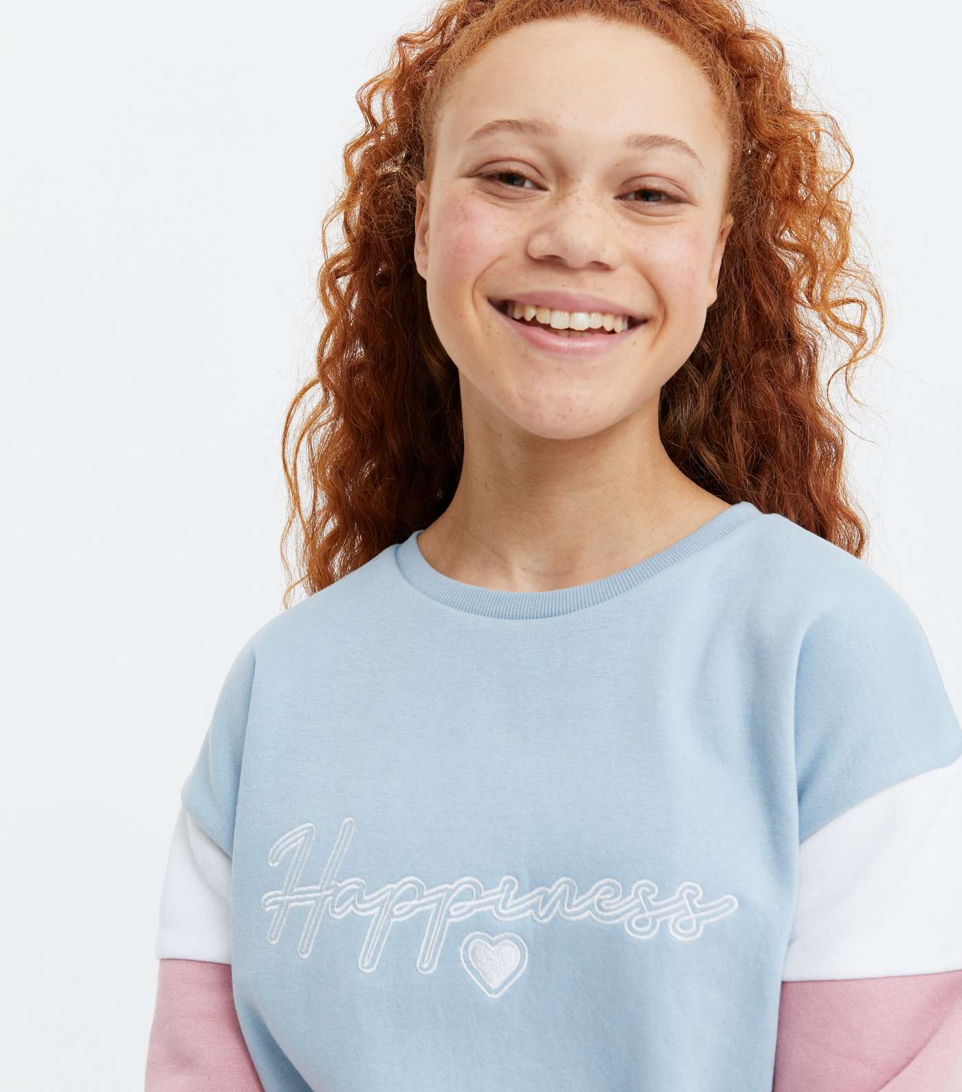 Girls Blue Pastel Colour Block Happiness Logo Sweatshirt Image 3