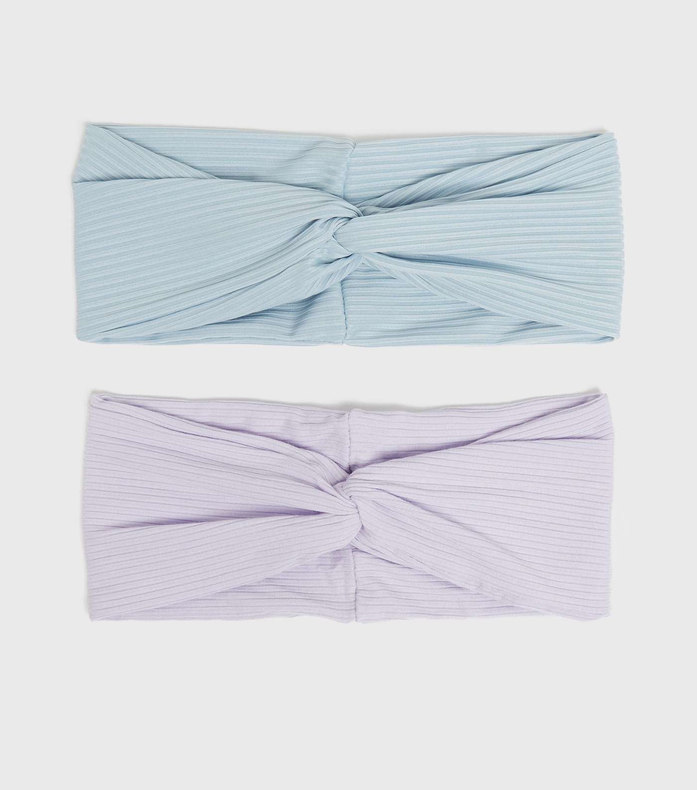 2 Pack Blue and Lilac Ribbed Jersey Twist Headbands