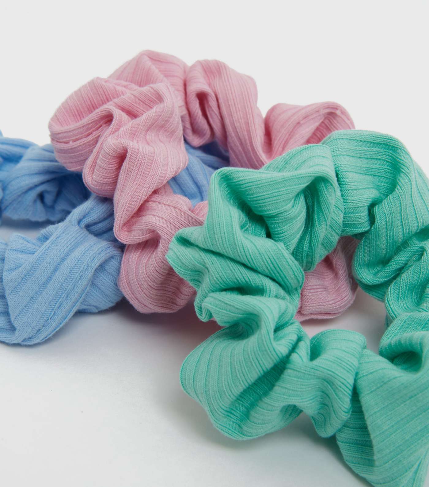 3 Pack Multicoloured Ribbed Scrunchies Image 2