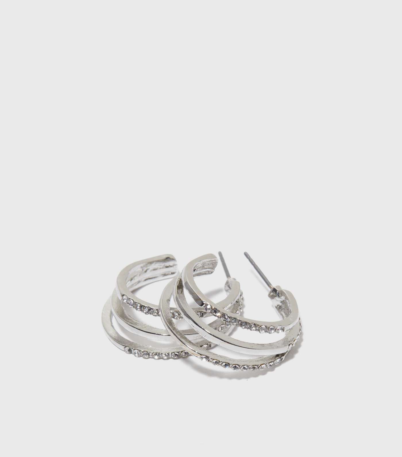 Silver Diamanté Triple Hoop Earrings Image 2
