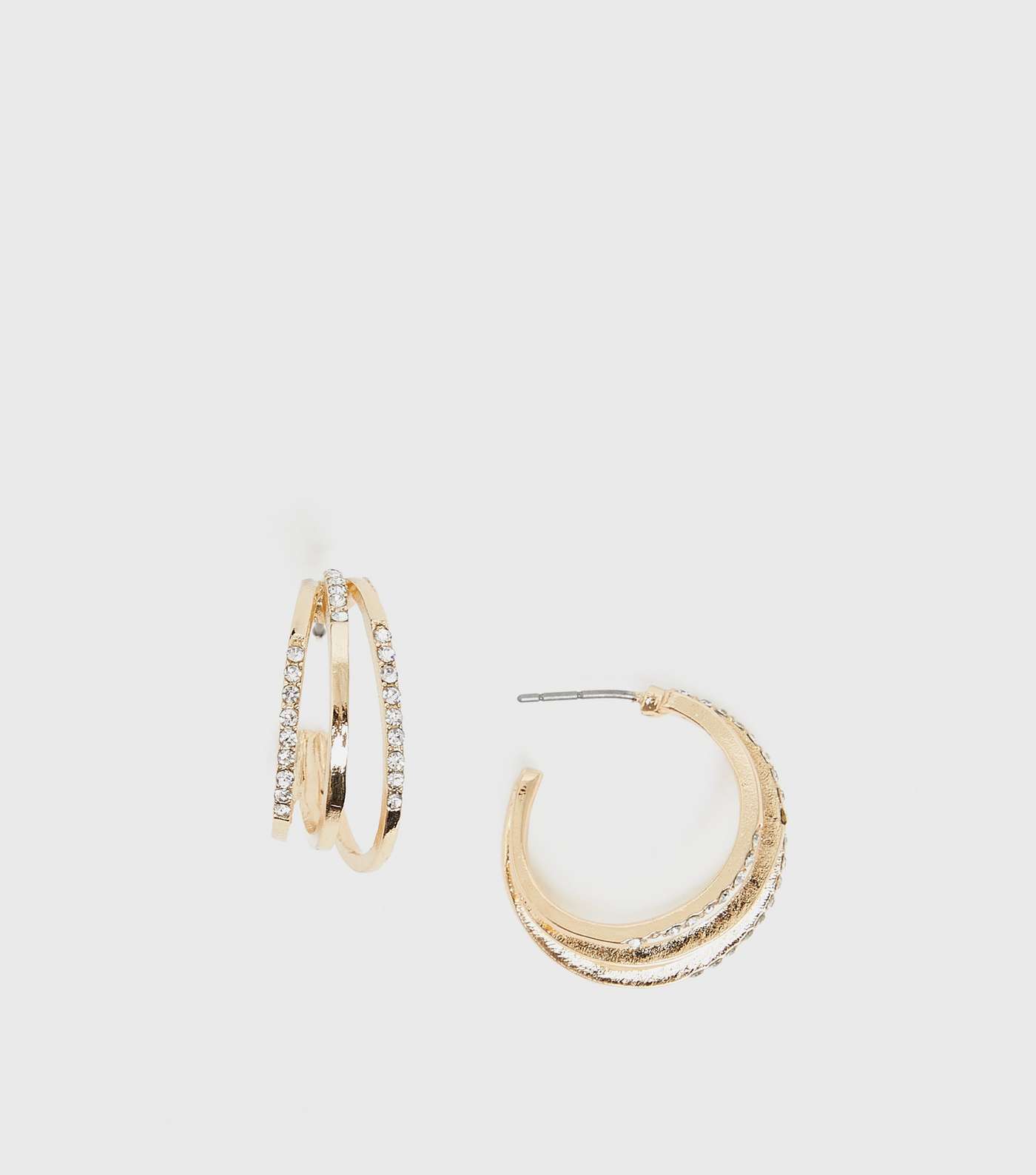 Gold Diamanté Triple Hoop Earrings