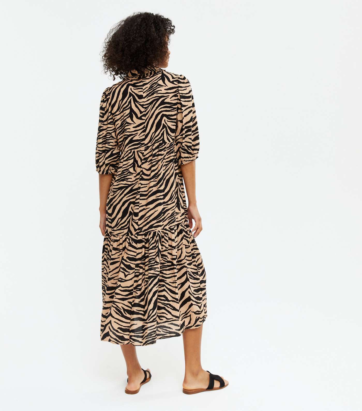 Brown Tiger Print Smock Midi Shirt Dress Image 4