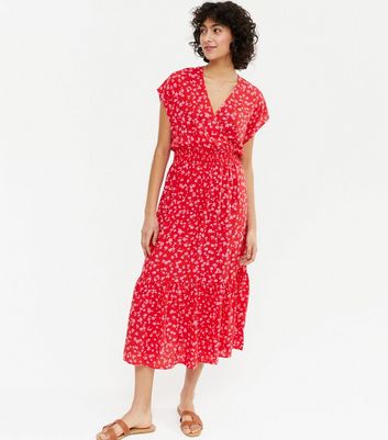 ditsy floral shirred waist dress