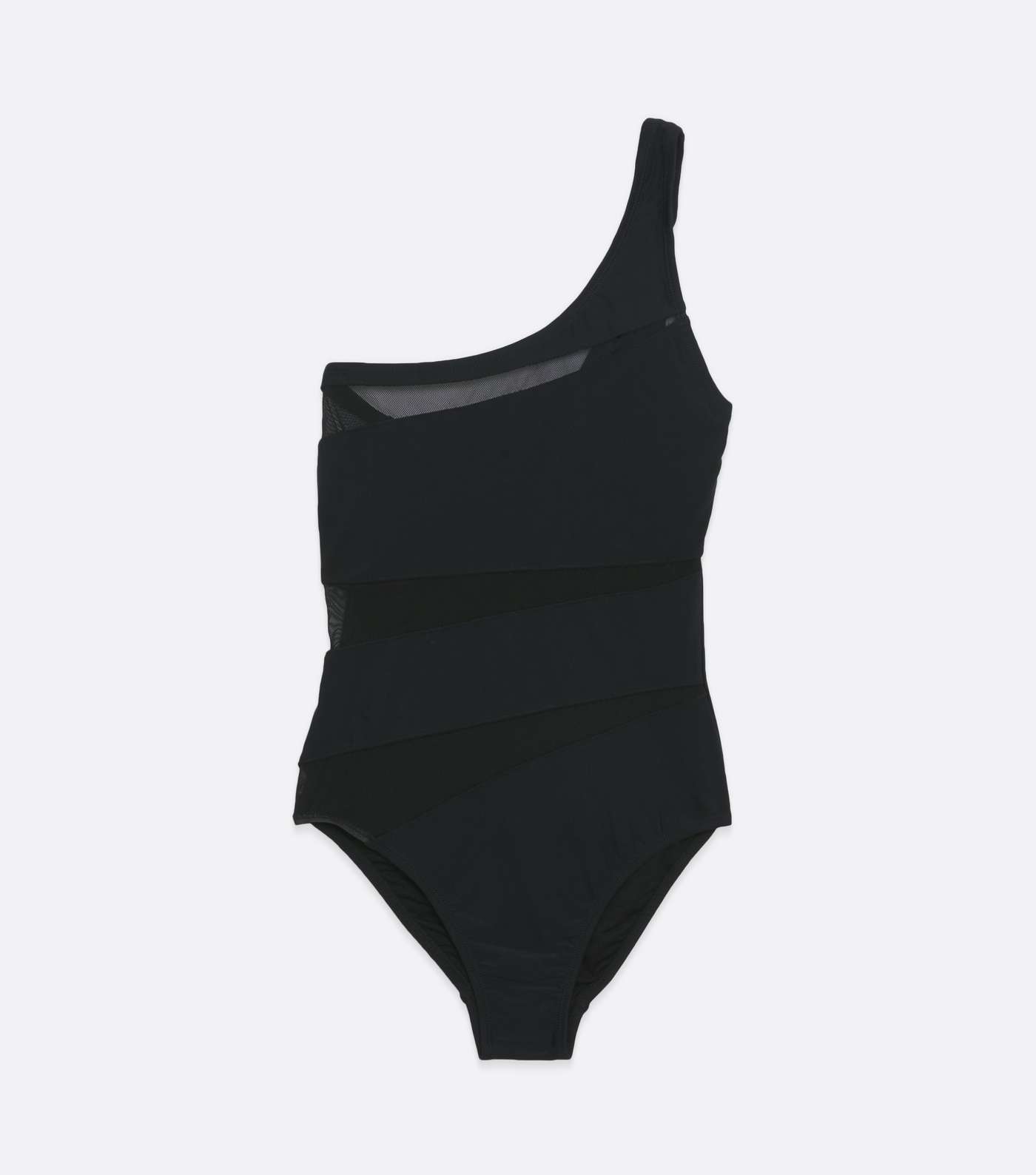 Black Mesh Panel One Shoulder Swimsuit Image 5