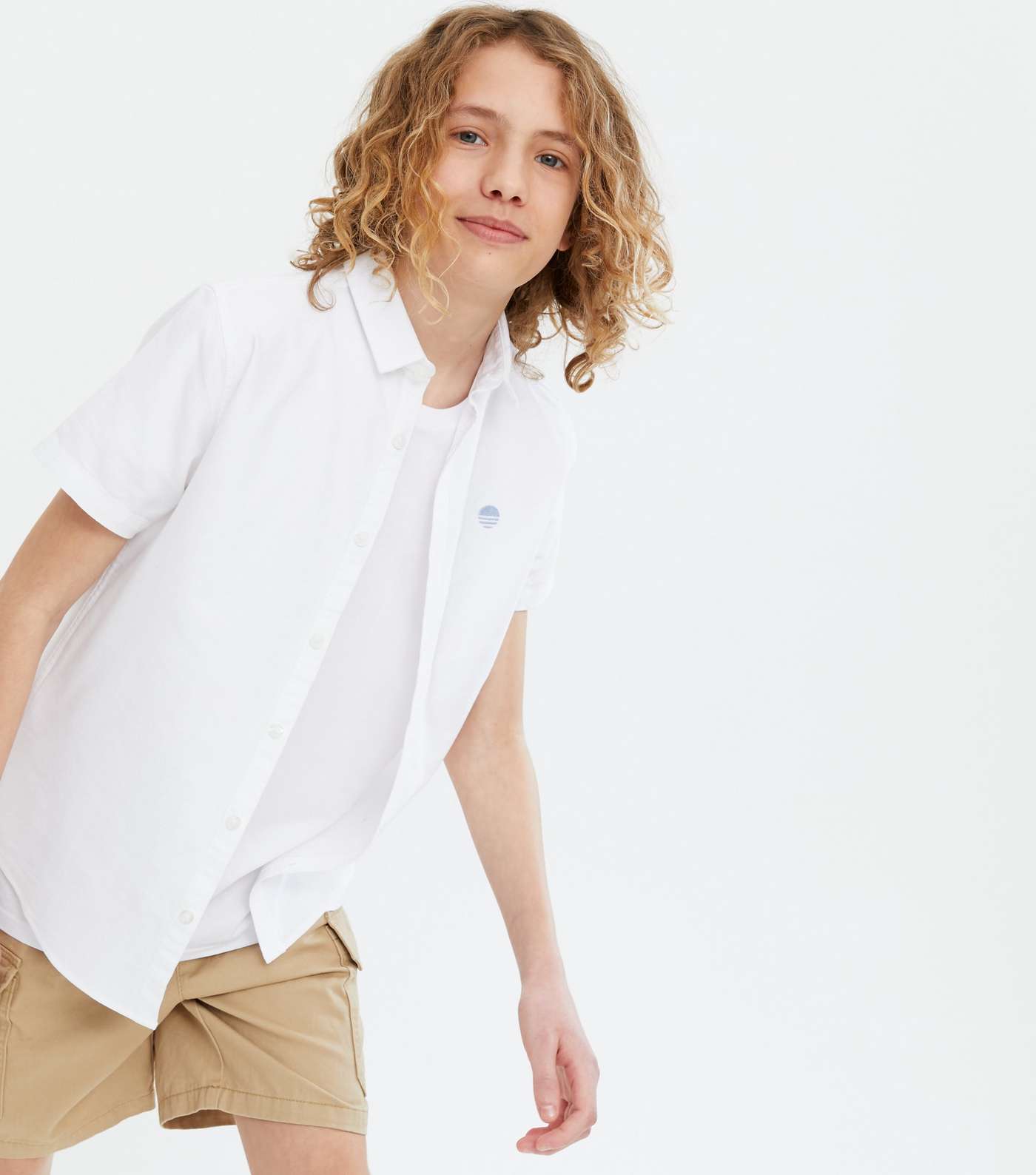 Boys White Embroidered Oxford Shirt