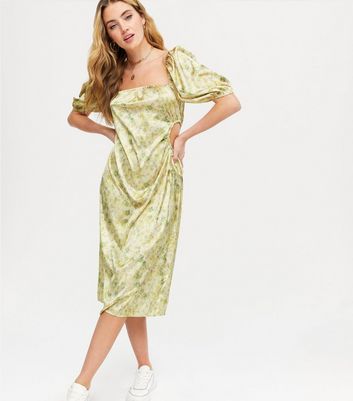 green floral satin dress
