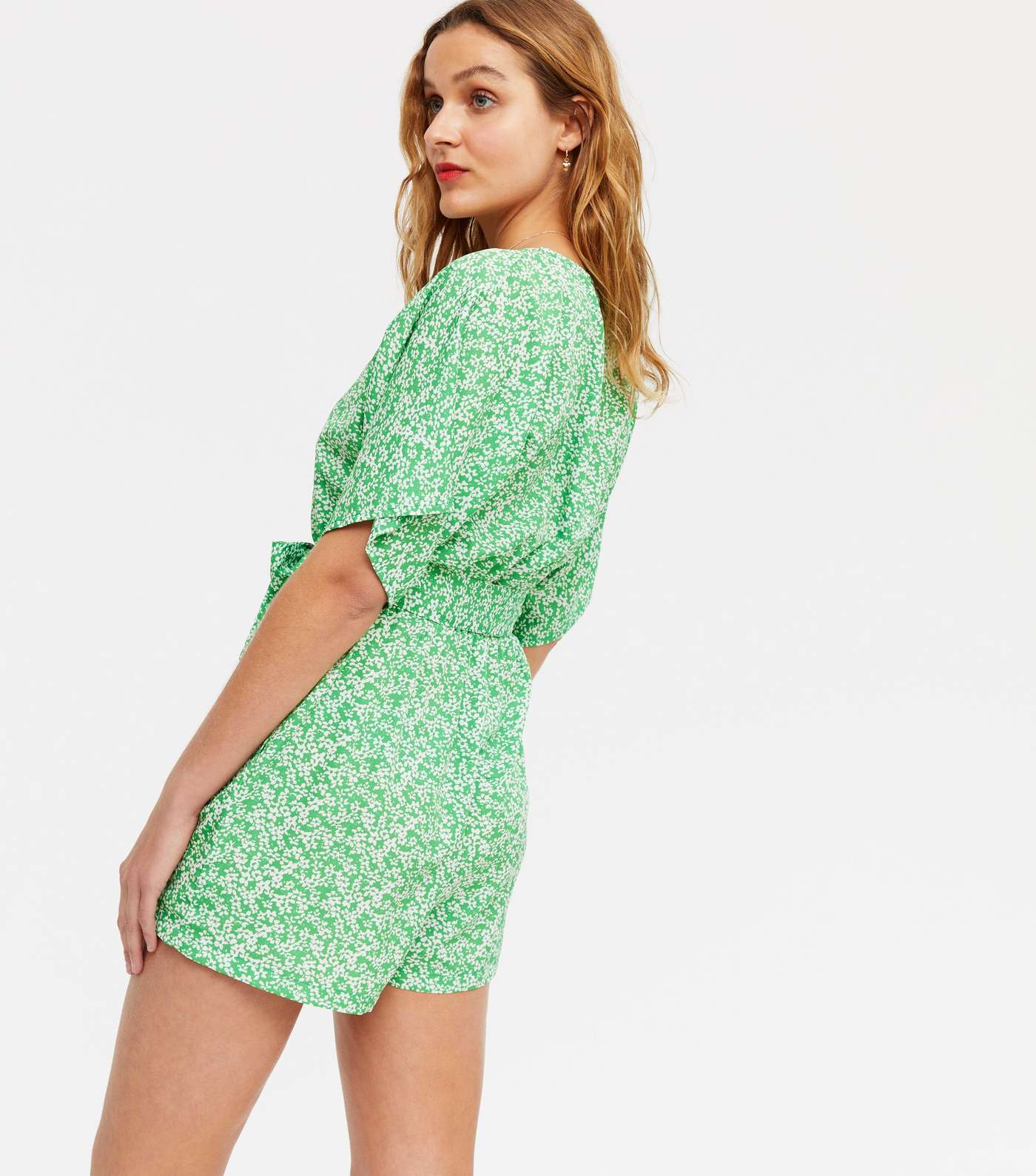 Green Ditsy Floral Belted Playsuit Image 4
