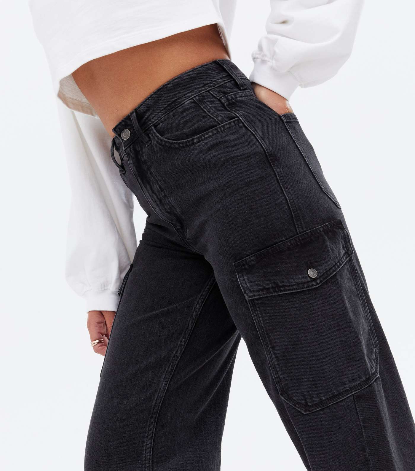 Black Cargo Pocket 90s Baggy Fit Jeans Image 3
