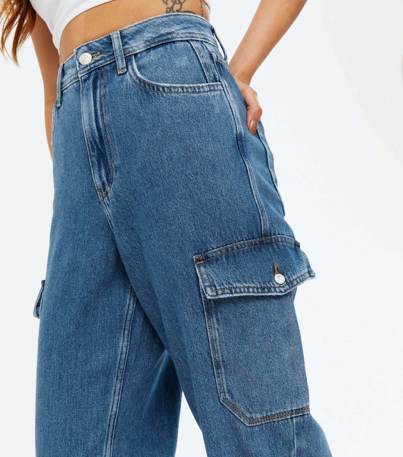 Blue Cargo Pocket 90s High Waist Sinead Baggy Fit Jeans Image 3