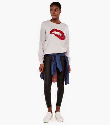 Image of Apricot Grey Lip Sequin Batwing Jumper New Look