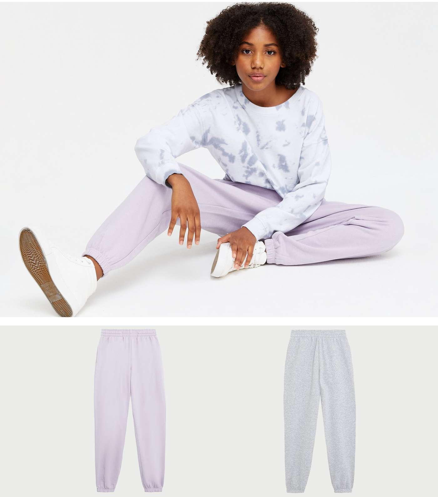 Girls 2 Pack Lilac and Grey Cuffed Joggers