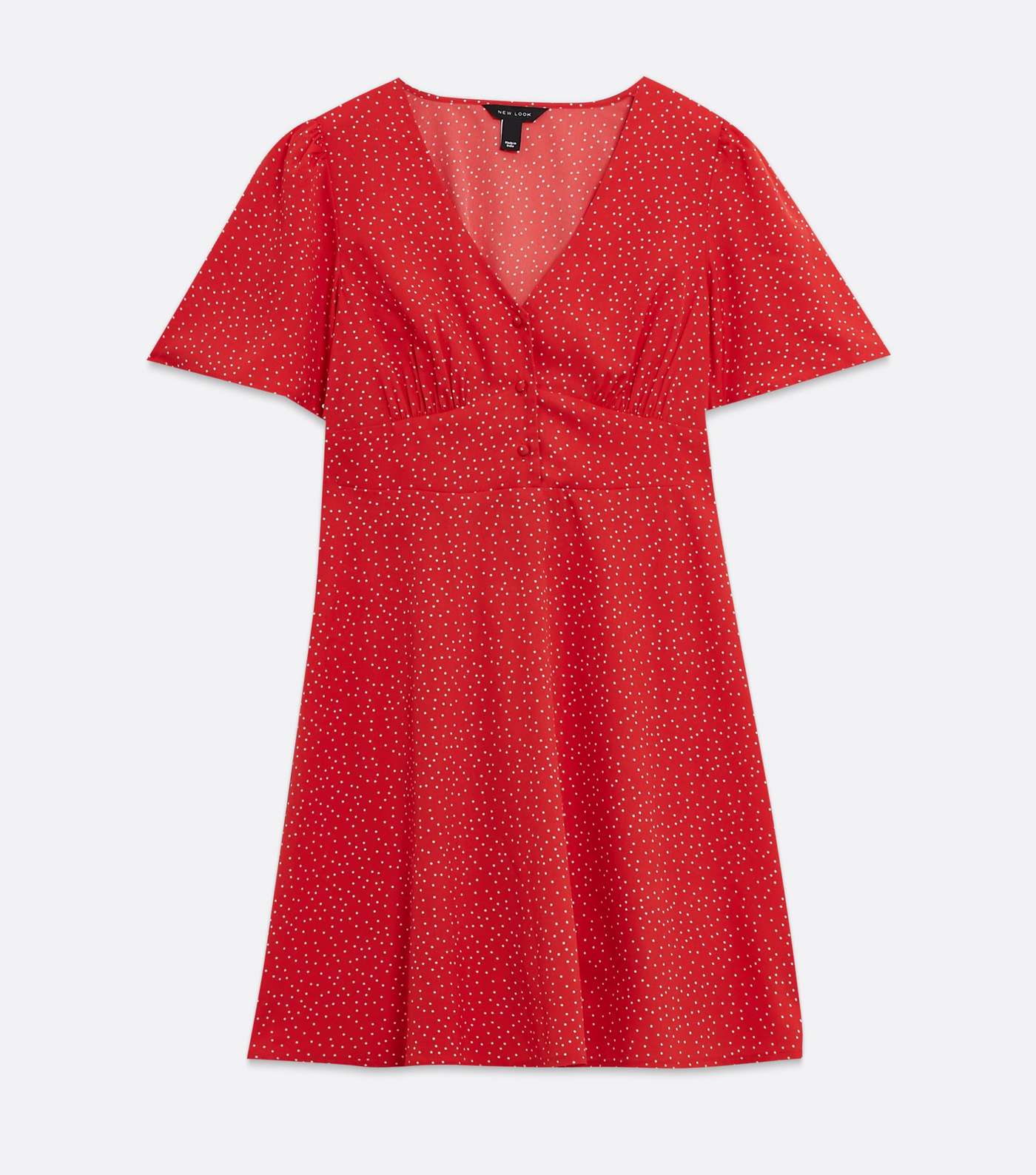 Red Spot Button Flutter Sleeve Mini Dress Image 5