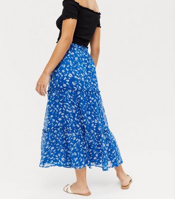 blue floral skirt new look