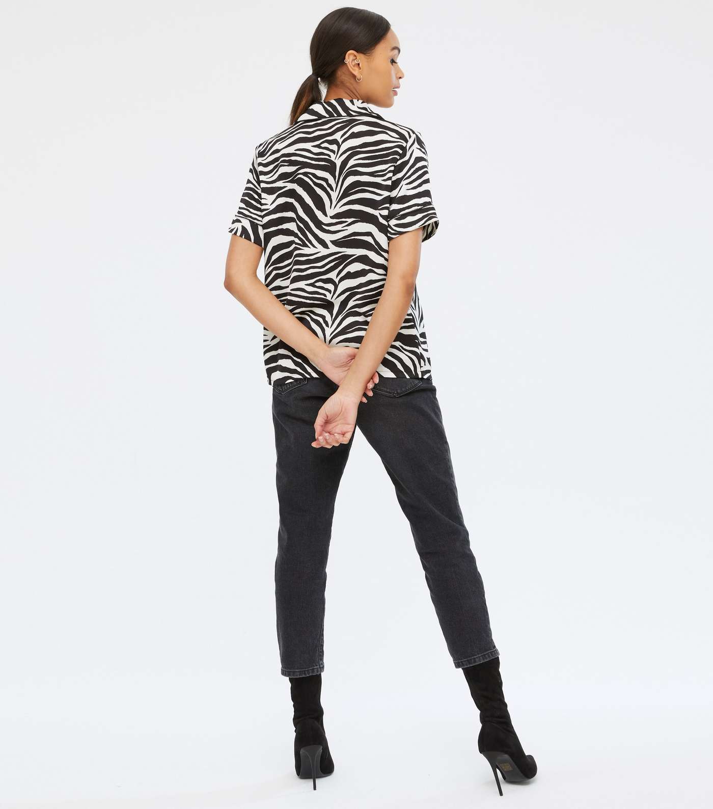 White Satin Zebra Print Pyjama-Style Shirt Image 3