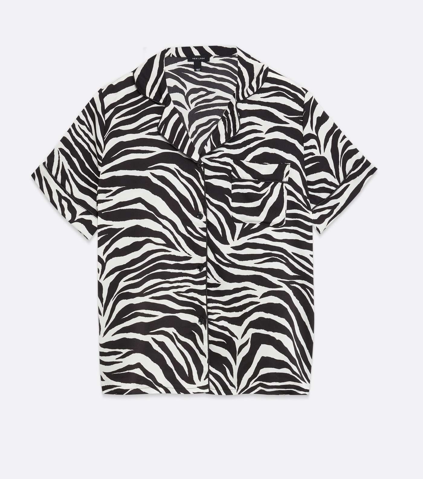 White Satin Zebra Print Pyjama-Style Shirt Image 5