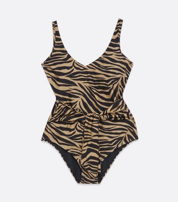 Click to view product details and reviews for Curves Brown Zebra Print Belted Swimsuit New Look.