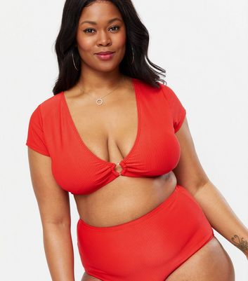 red plus size bikini top