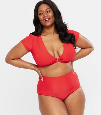 red ribbed bathing suit bottoms