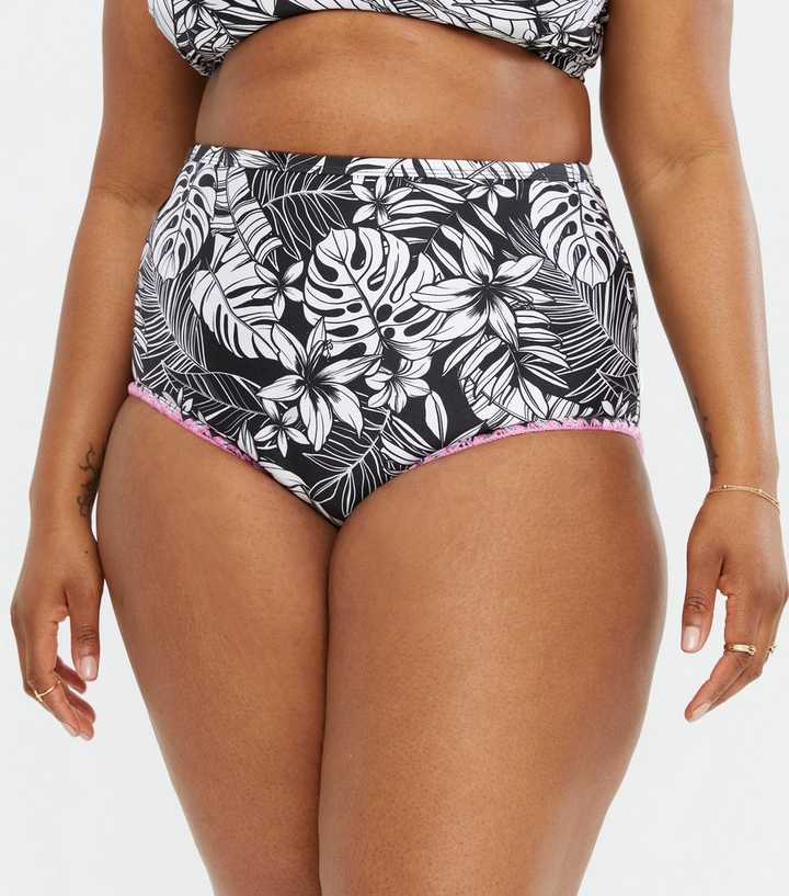 Curves Black Tropical High Waisted Bikini Bottom