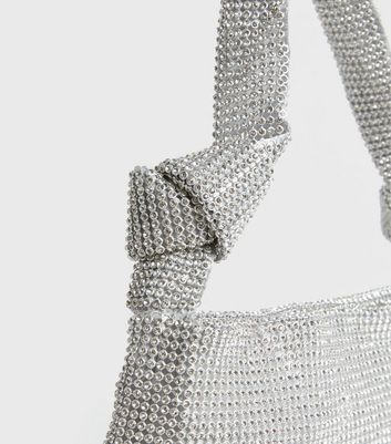 Little Mistress Silver Diamanté Knot Shoulder Bag | New Look