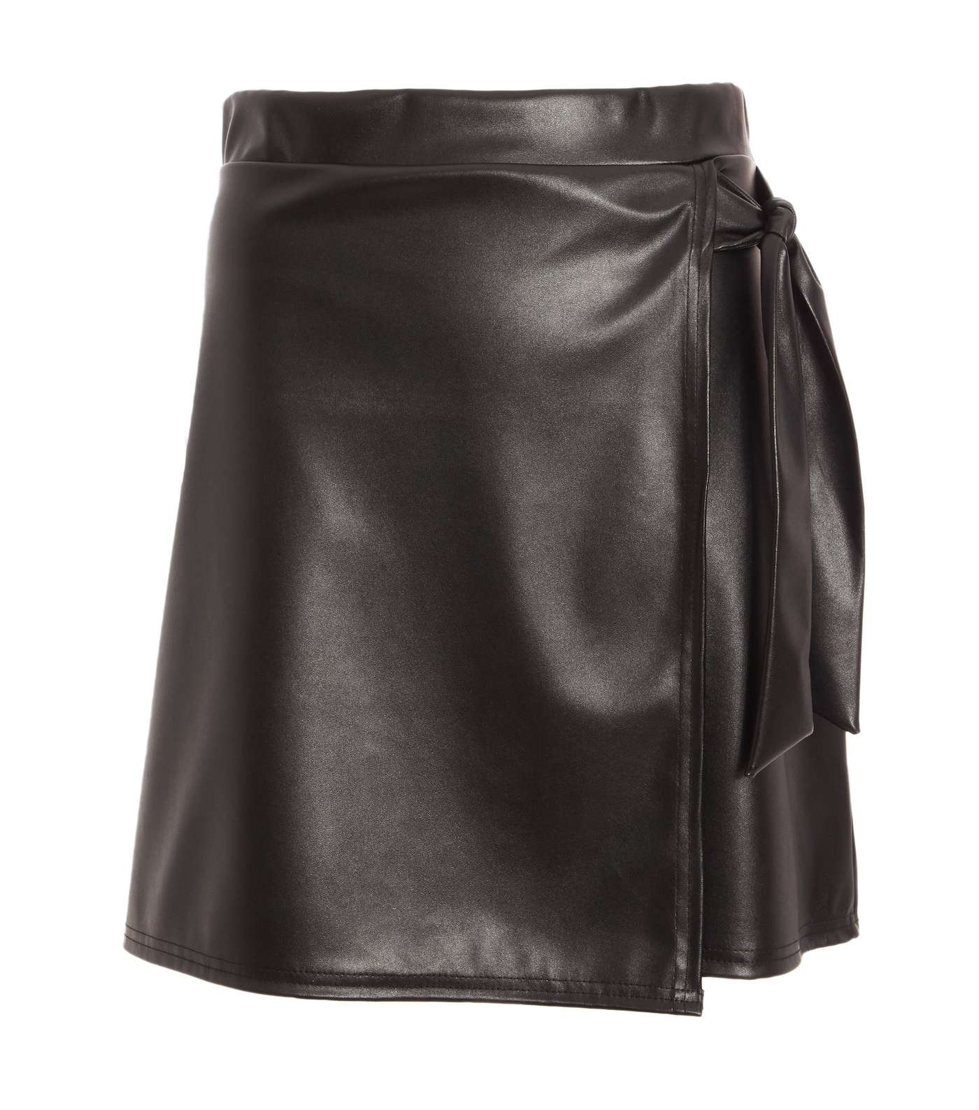 QUIZ Black Leather-Look Wrap Mini Skirt Image 4