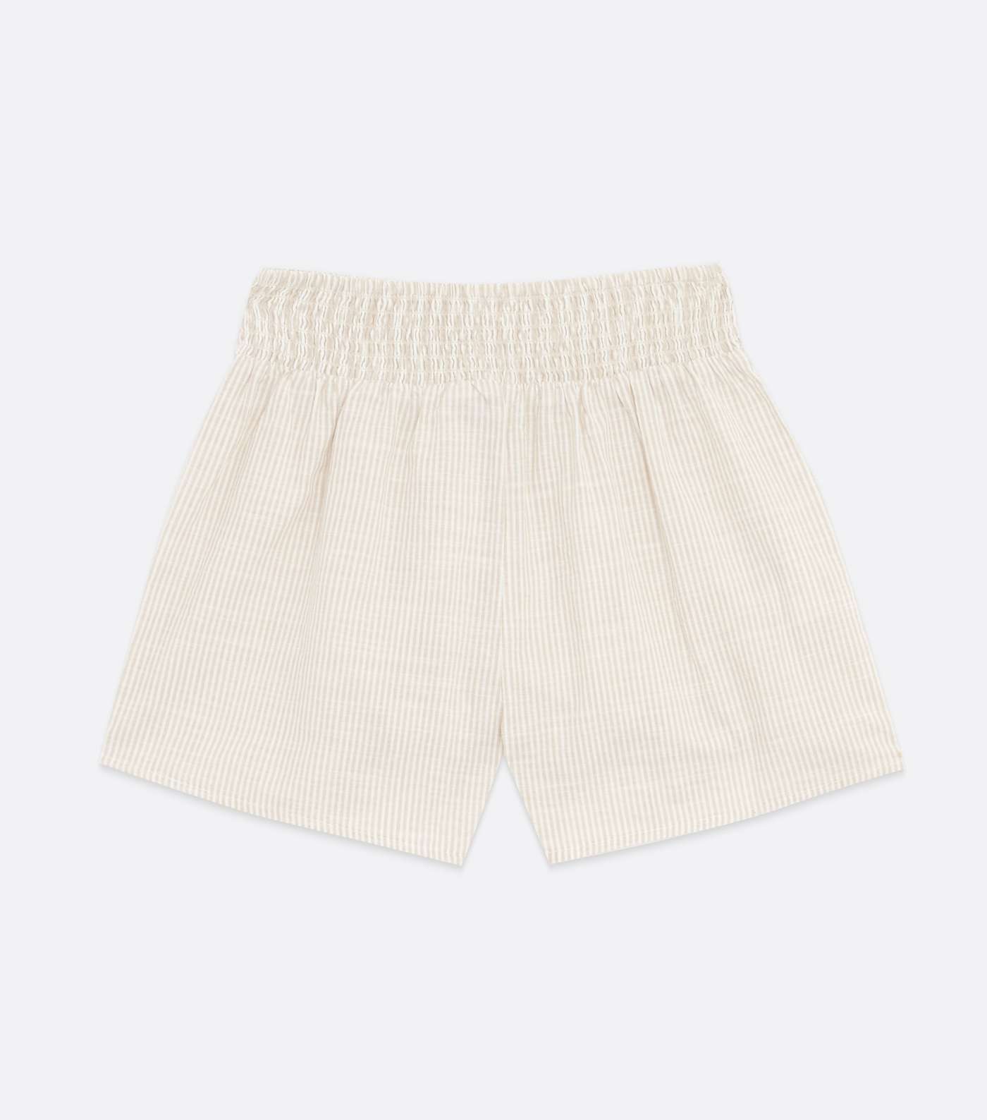 Brown Stripe Shirred High Waist Shorts Image 5