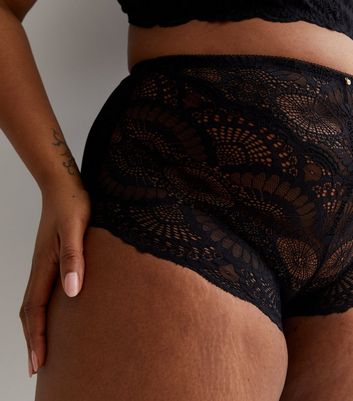 Curves Black Scallop Lace High Waist Briefs New Look