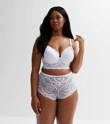 Curves White Scallop Lace High Waist Briefs