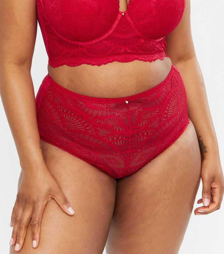 Red Scallop Lace High Waist Briefs