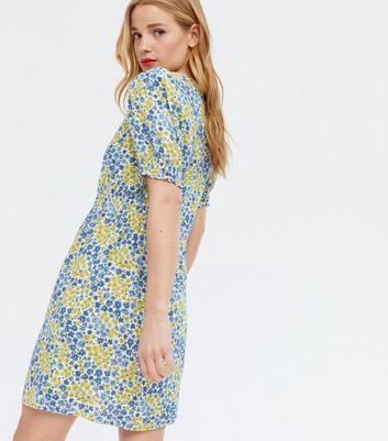 blue floral button dress