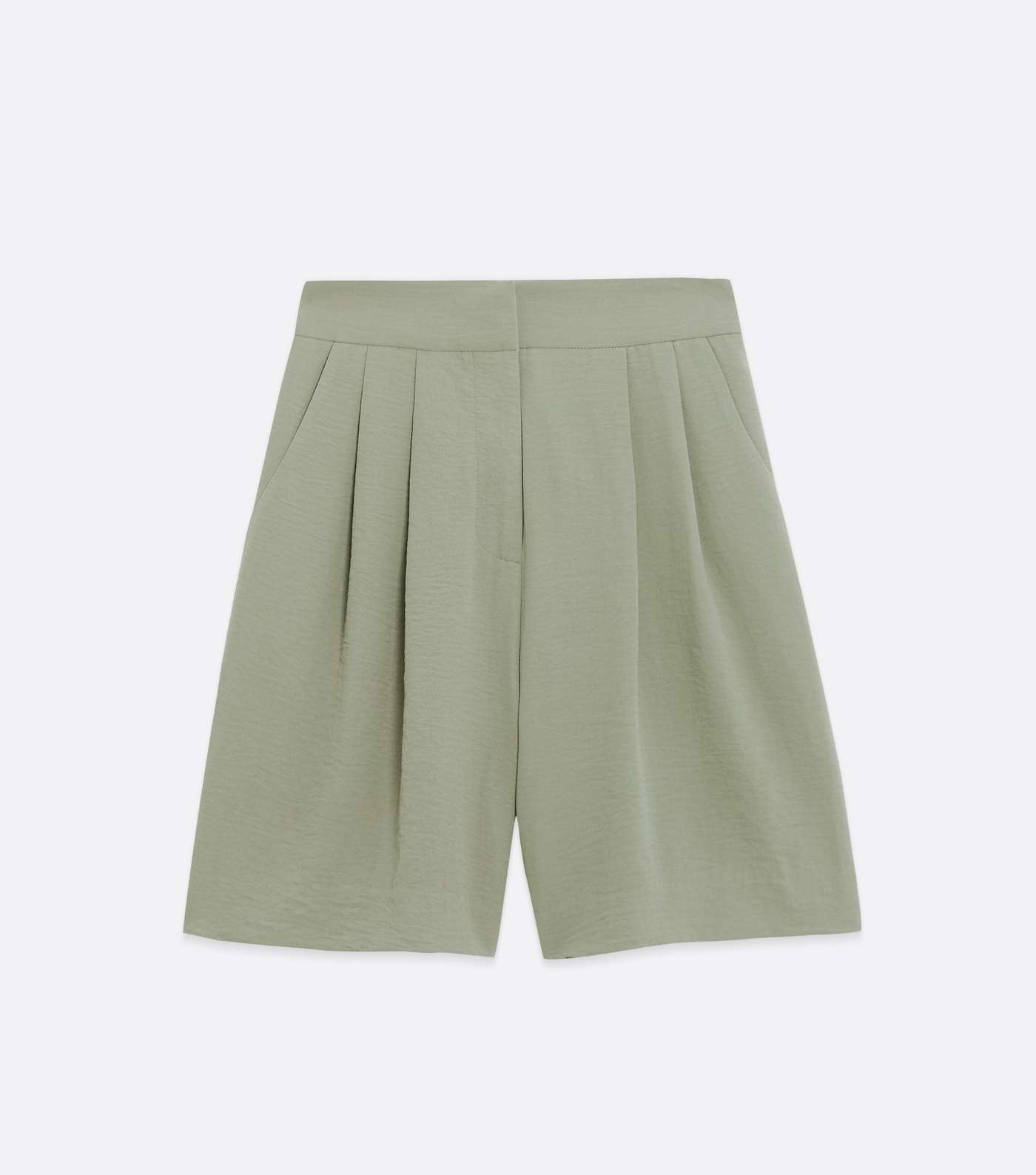 Light Green Pleated High Waist Long Shorts Image 5