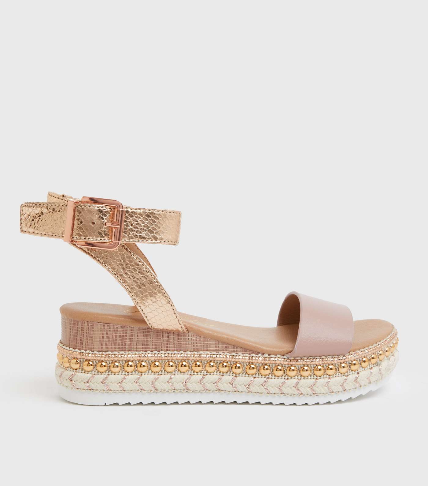 Rose Gold Strap Espadrille Chunky Sandals 