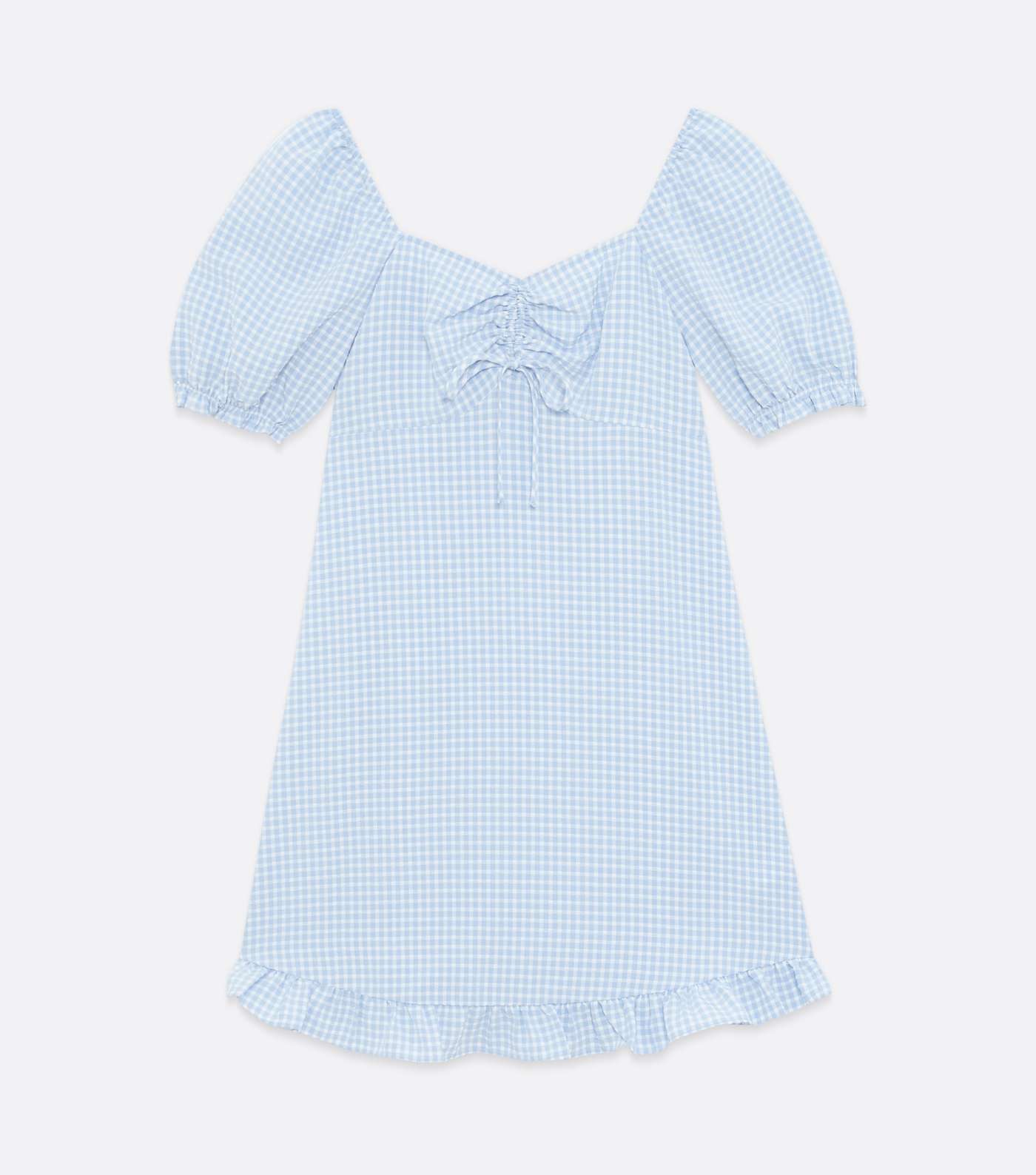 Blue Gingham Tie Front Frill Mini Dress Image 5