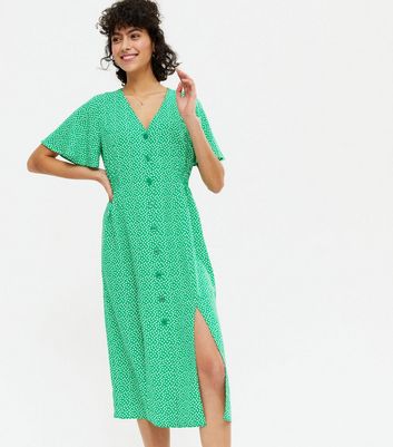 new look green spot midi dress