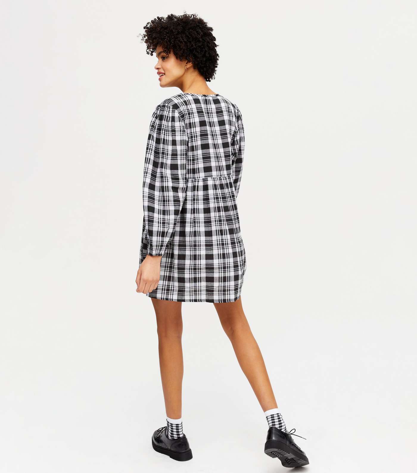 Wednesday's Girl Black Check Wrap Smock Mini Dress Image 3