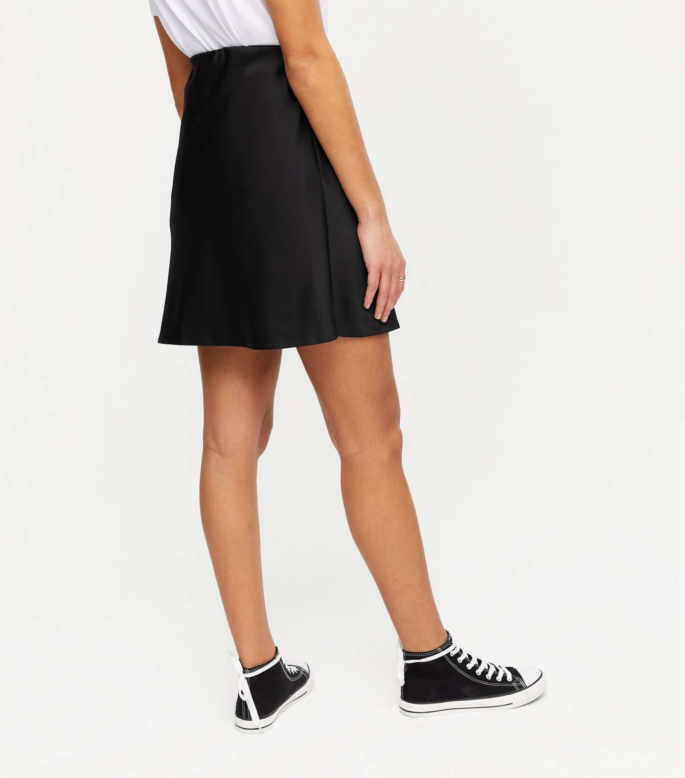 Black Bias Cut Satin Mini Skirt Image 3