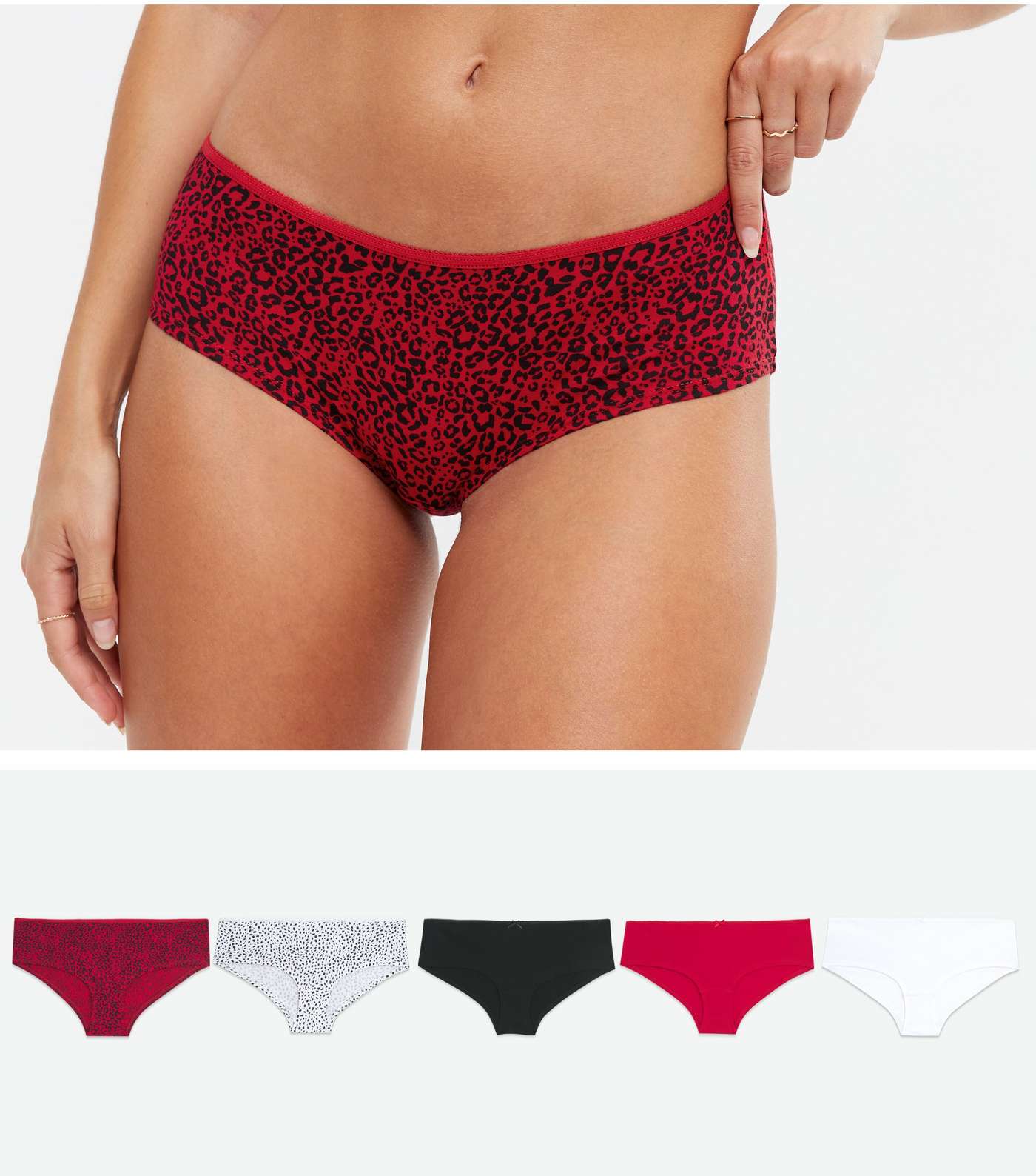 5 Pack Red White and Black Leopard Print Short Briefs
