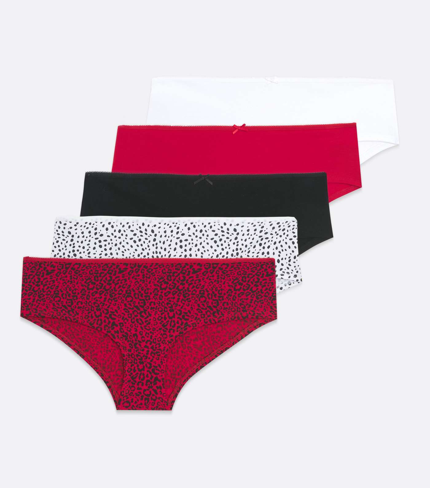 5 Pack Red White and Black Leopard Print Short Briefs Image 5