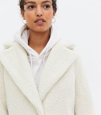 Cream Long Teddy Coat New Look