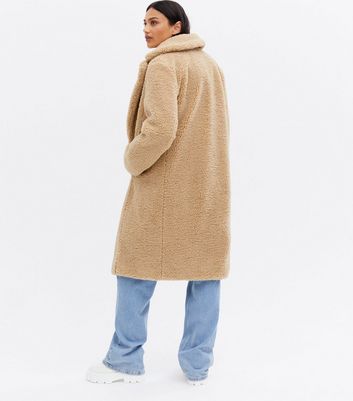 long teddy coat beige