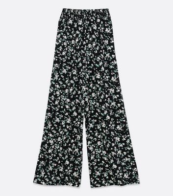 Black Floral Wide Leg Trousers | New Look