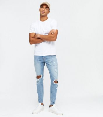 mens light wash destroyed jeans