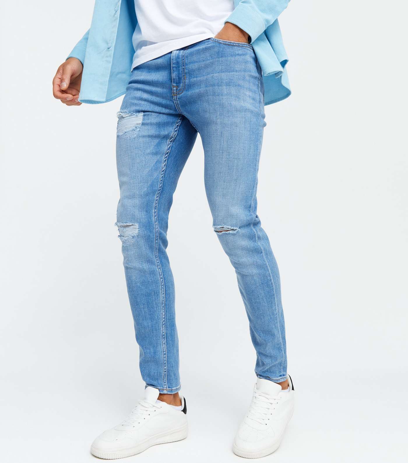 Blue Mid Wash Ripped Skinny Jeans Image 2
