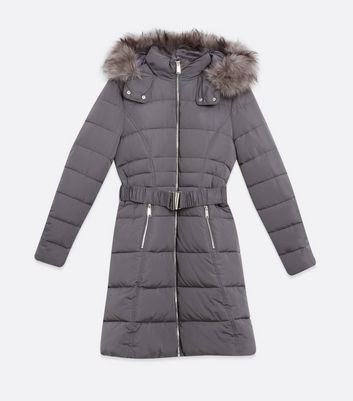 grey long puffer coat